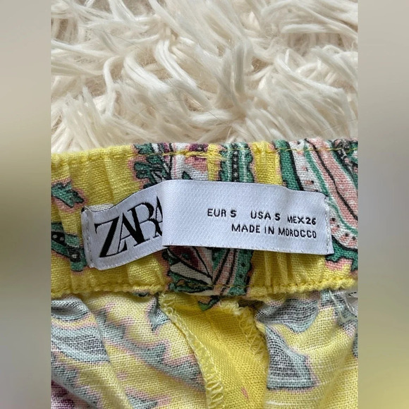 Zara paisley print linen cotton blend high waist pull on drawstrings yellow SX S - Picture 5 of 13